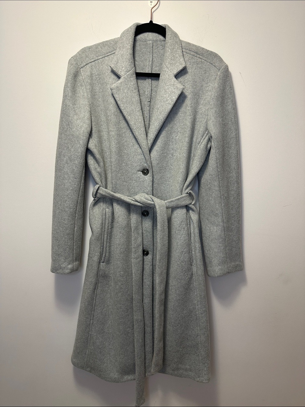 Women's Light Gray Belted Fall Wool Blend Coat